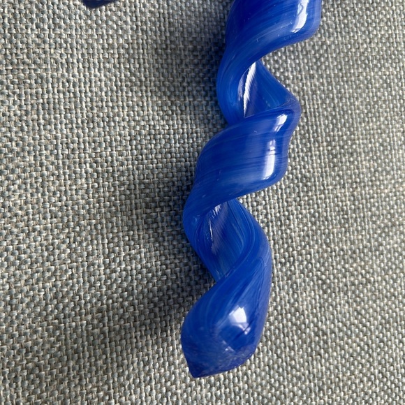 Vintage Murano Italy Hand Blown Art Glass Blue Flower  Twisted Stem - Picture 5 of 15